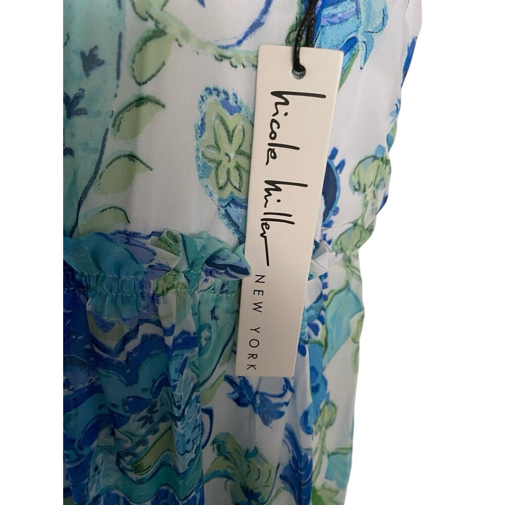 Nicole Miller NY Dress Floral Blue Green Midi - Picture 7 of 8